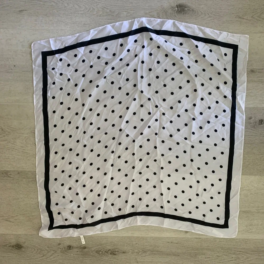 Olivia Miller Polka Dot Square Scarf White Black Border Neckerchief 26.5in